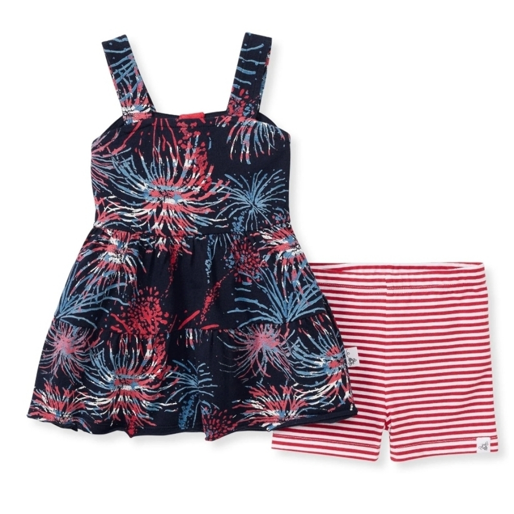 Burt's Bees Patriotic Tunic Top Striped Shorts Set Organic Cotton Size 24mo NEW
